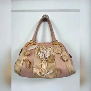 Valentino Garavani vintage pink leather and organza flowers appliqué bag RARE